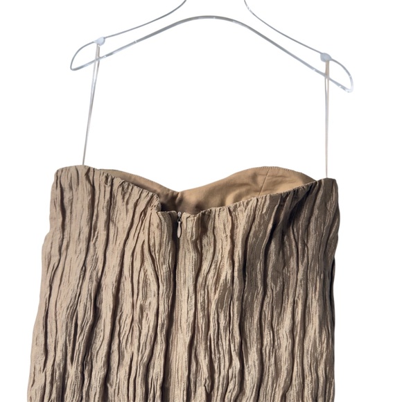 Max Mara Strapless Crinkle Column mini Dress Taupe Textured Strapless Gown US 6 - Picture 5 of 9